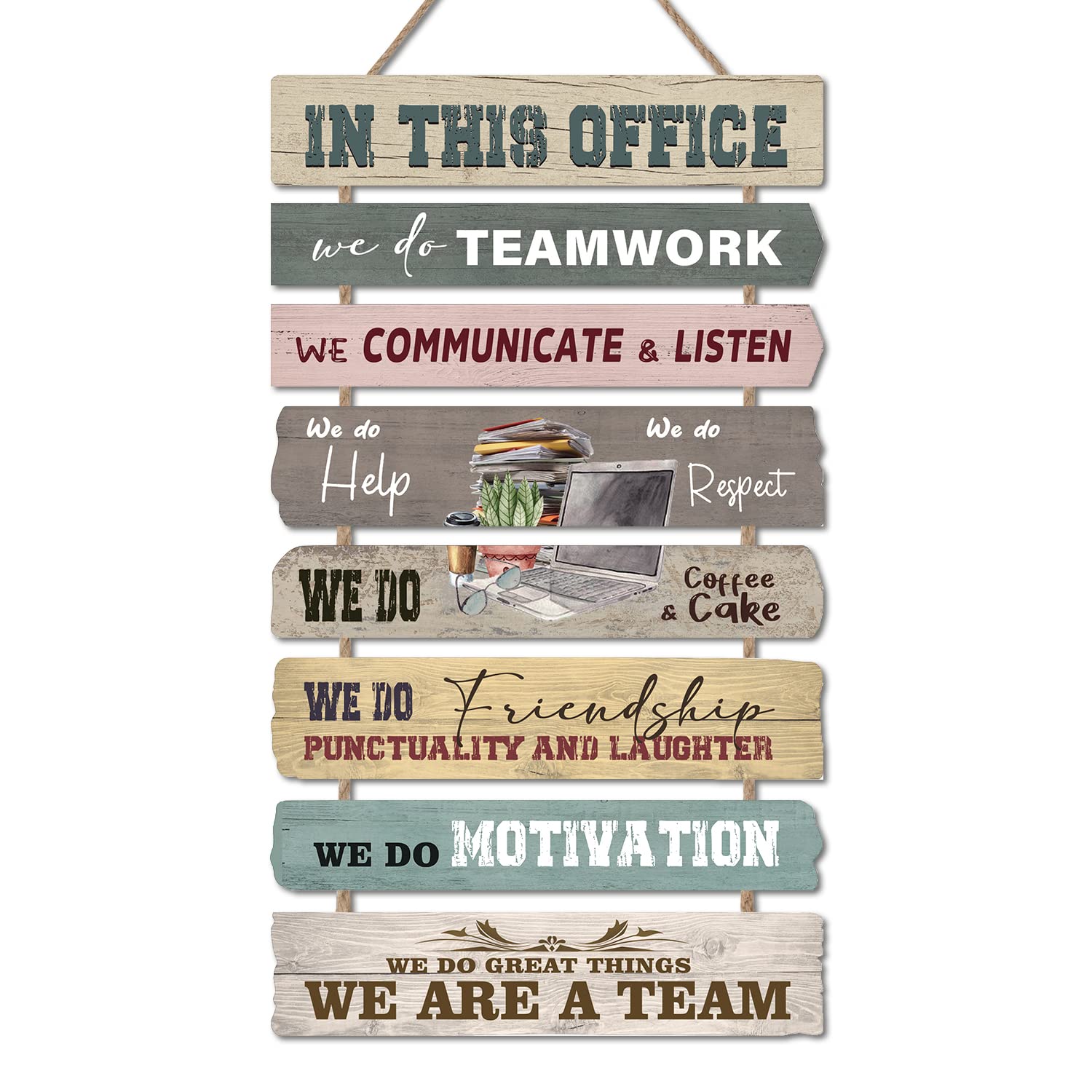 KAIRNE In This Office Wooden Hanging Sign for Offical Decor,Motivational Saying Teamwork Wood Plaque Wall Art for Teams,Inspirational Quotes Decorations for Business Cooperation Home Office