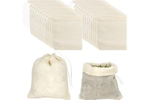 Weoxpr 24 Pieces Reusable Drawstring Soup Bags - 3 x 4 inch Straining Cheesecloth Bags, Cotton Coffee Tea Brew Bags, Soup Gravy Broth Brew Bags, Herbs Sachets, Muslin Bags for for Home Kitchen Use