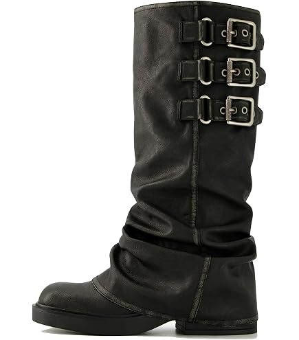 Amazon.com | MissHeel Fold Over Boots with Buckles Mid Calf Riding