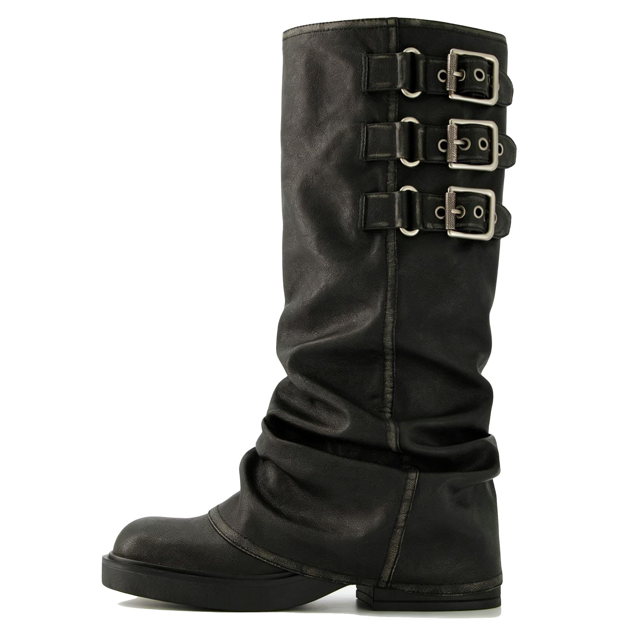 Photo 1 of ClassicSter Fold Over Knee High Boots Slouch Boots for Women Chunky Goth Platform Boots,2 inch Heel Wide Calf Long Boots Square Toe Riding Boots(US 6.5)