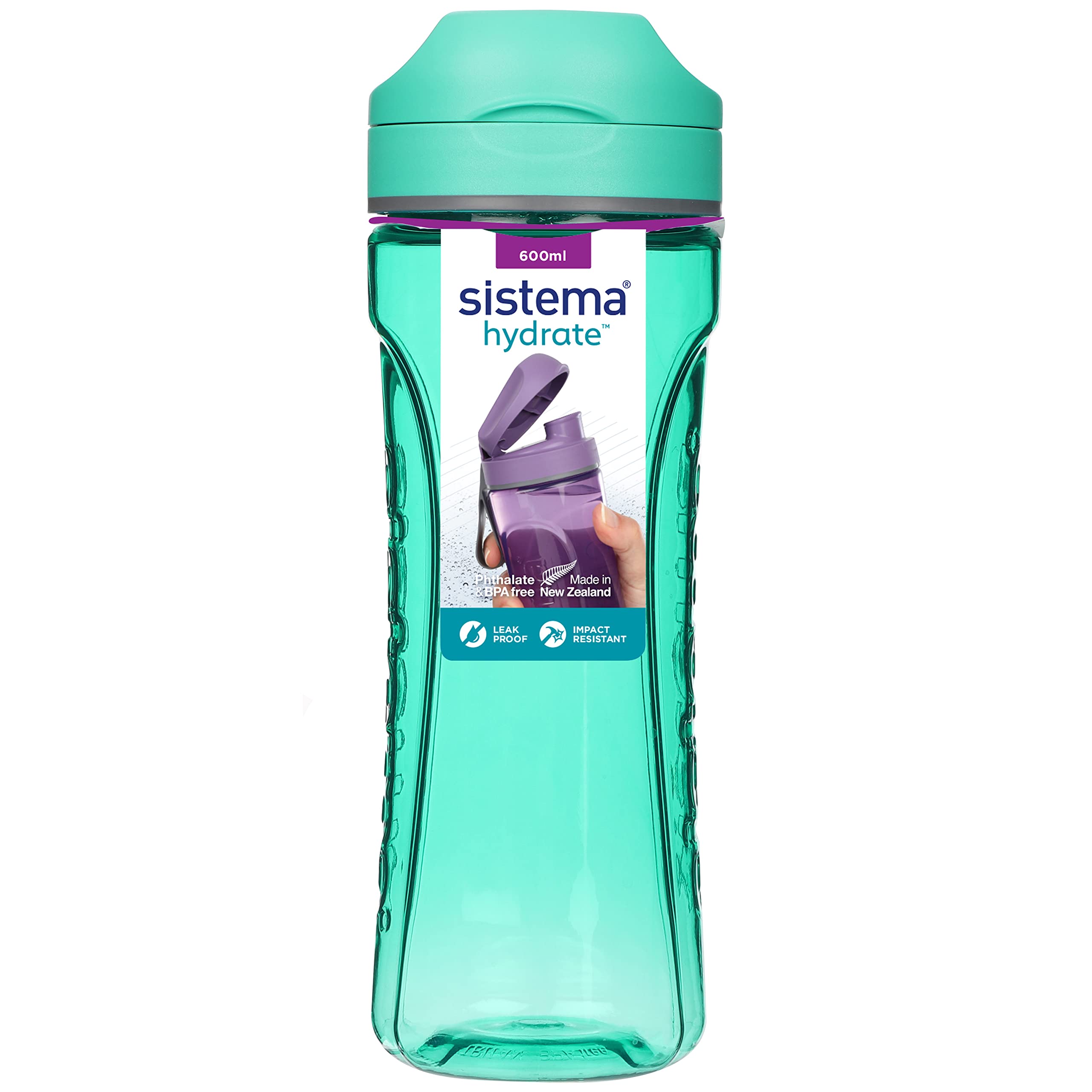Sistema Hydrate Tritan Swift Water Bottle | 600 ml | Leakproof Water Bottle | BPA-Free | Assorted Colours