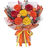 Polylove Flowers for Delivery Prime Forever Flowers Bouquet Preserved Roses Bouquet Flower Gift for Women Wife Mother Day Graduation Birthday (Orange, Medium)