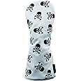 Gbourly Skeleton Golf Club Skull and Crossbones Driver, Fairway Wood and Hybrid Head Cover PU Leather Headcover, White and Black Available