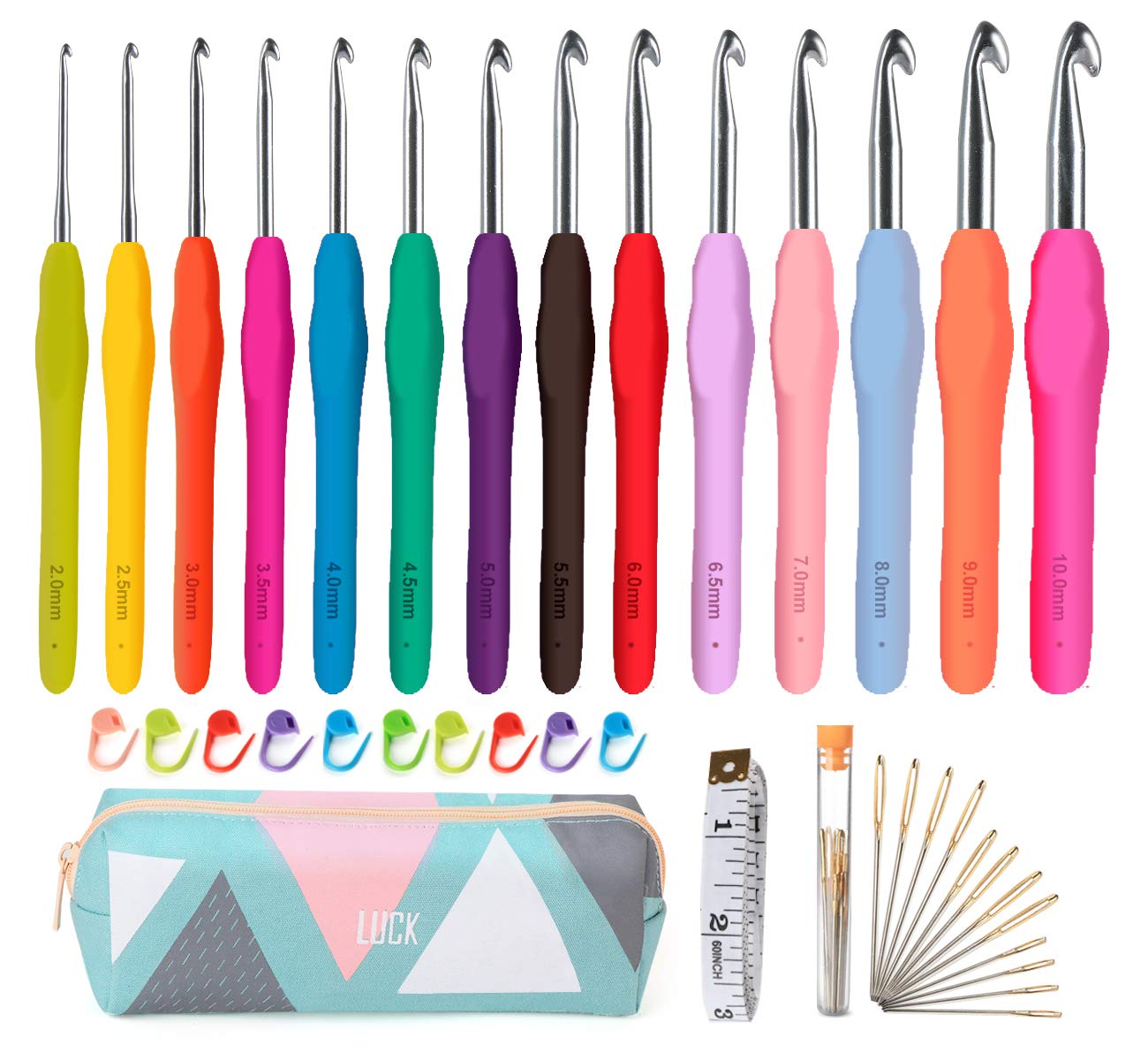 ilauke 39 Pack Crochet Hooks Set, 14 Pcs Full Size Ergonomic Soft Grip Handles Crochet Kit, Knitting Needles Kit with Case for Arthritic Hands(2-10mm) — image 1