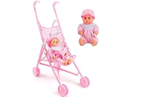 Baby Doll Stroller,Umbrella Stroller for Dolls,Soft Body 14 Inch Baby Doll Included Fun Play Combo Set for Babies Infants Tod