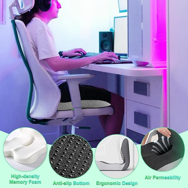 OUYEZY BUTTOCKS CUSHION FOR OFFICE CHAIR MEMORY FOAM SEAT PAD FOR BUTT SUPPORT TAILBONE RELIEF ERGONOMIC CHAIR CUSHION FOR HOME CAR TRAVEL OR WORK (CLASSIC BLACK)
