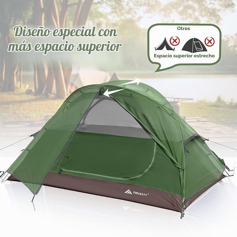 Tienda de Campaña, Tienda Campaña 2 Personas, Carpa Ultraligera 3-4 Temporadas, Resistente al Agua y al Viento Fácil de Instalar, Adecuada para Viajes, Camping, Senderismo