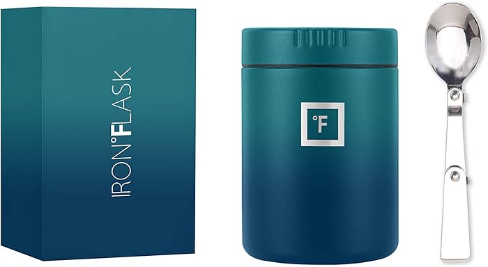 IRON °FLASK Food Jar - 16 Oz, Foldable Spoon, Leak Proof, Vacuum Insulated Thermos, Stainless Steel, Simple Storage Lunch, Modern Container, Hydro Metal Canteen, Double Walled, Portable Food Bowl