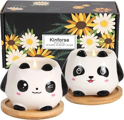 Kinforse Soy Candle Gift Set 2-Pack with Bamboo Tray Panda