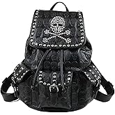 ZGRJSZDD Men and Women PU Leather Steampunk Halloween Skull Backpack Purse, Black 9305