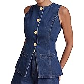 Kedera Women's Button Down Denim Vest Sleeveless Tank Tops Crew Neck Slim Fit Jean Jacket Waistcoat with Pockets