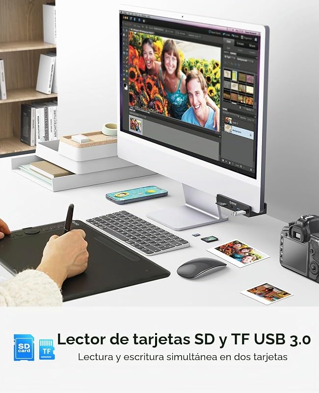 Hub USB 3.0, hub USB clamp com porta de alimentação adicional, adaptador USB C em alumínio com 2 portas de dados USB-A, leitor de cartões AUX SD/TF de 3,5mm para