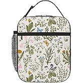 Pretty Wild Floral Herb Flower Insulated Lunch Bag Reusable Cooler Lunch Box Portable Leakproof Thermal Container Tote Bags for Girls Boys School Travel