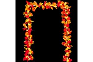 Ouddy Decor 2 Pack Fall Garland with Lights, Total 19.6 FT 60 LED Fall Maple Leaves Lights Decorations Waterproof Timer Battery Operated for Outdoor Indoor Party Thanksgiving Harvest Fall Home Decor