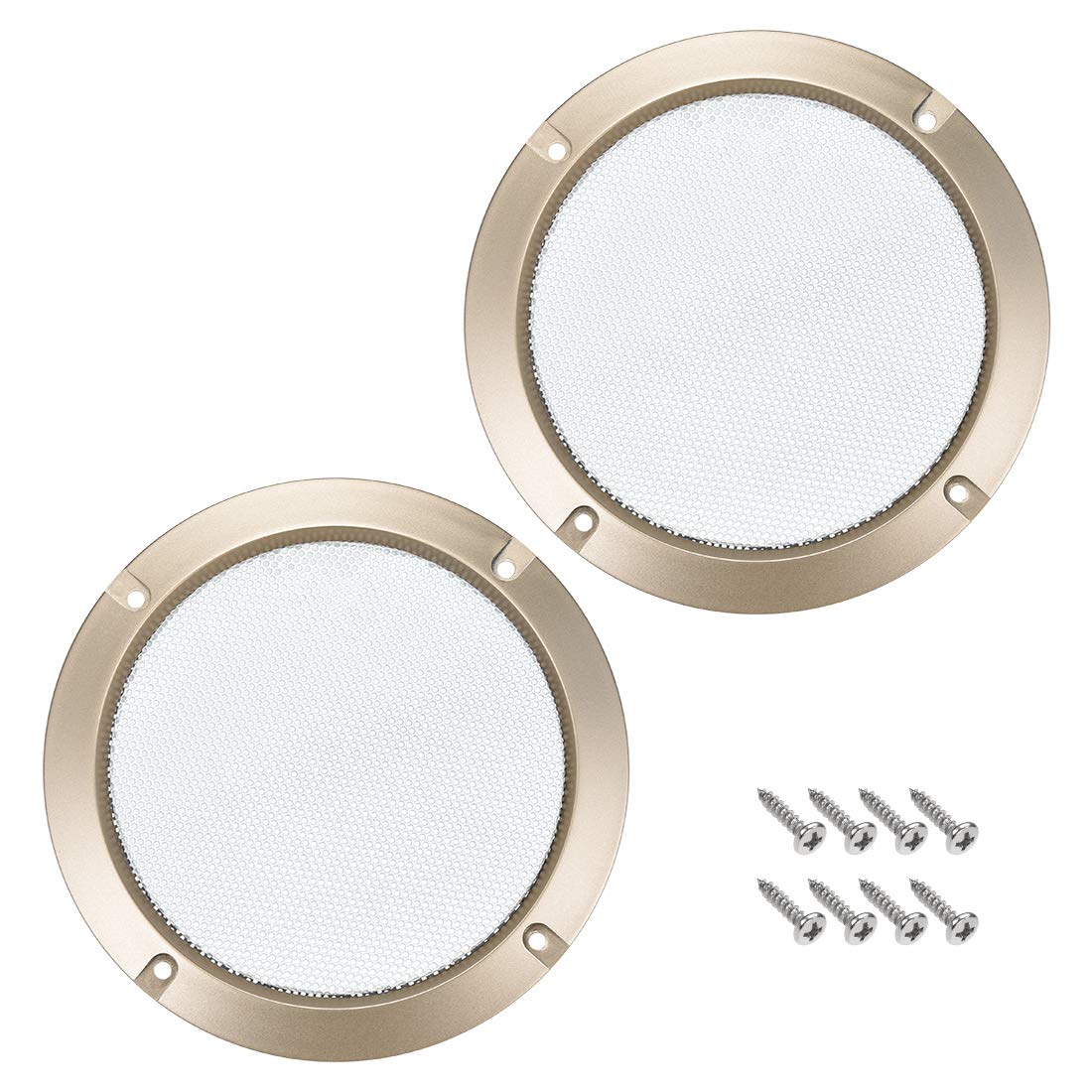 sourcing map 2pcs 6.5" Mounting Hole Diagonal Distance Speaker Grill Mesh Decorative Circle Woofer Guard Protector Cover Audio Accessories Golden