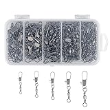 HXYStore 100PCS Fishing Rolling Ball Bearing Barrel Swivel with Safety Snap Connector Fishing Accessories #2#4#6#8#10