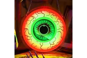 YAOZHOU Halloween Window Decorations Indoor Lights, Eyeball Shaped Neon Signs, Red and Green Led Lights Battery Operated Or USB Powered,Cute Gothic Decor for Home, Room, Wall, Office, Mental(1Pack)