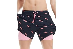 MaaMgic Mens Swim Trunks with Compression Liner 2 in 1 Swimming Shorts Stretch 5.5" Quick Dry Bathing Suits