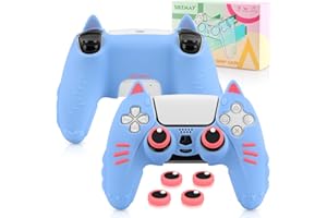 SIKEMAY Cat Paws PS5 Controller Skin Accessories Anti-Slip Silicone, Soft Thicken Protective Cover Case for PlayStation 5 Wireless Controller with 2 x Cute Thumb Grips - Blue Red