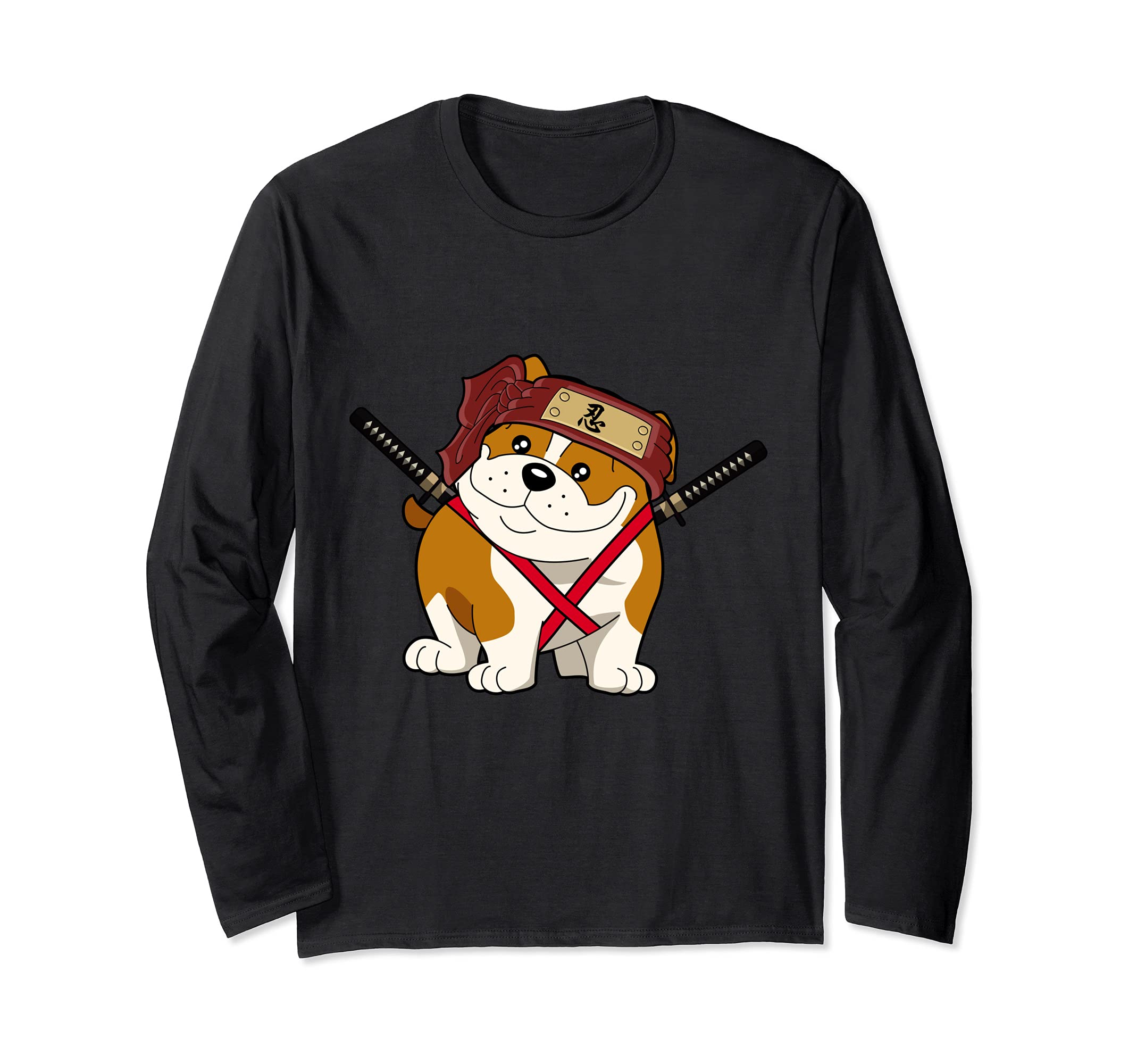 Ninja Bulldog Dog Cute Japanese Anime Easy Halloween Costume Long Sleeve T-Shirt