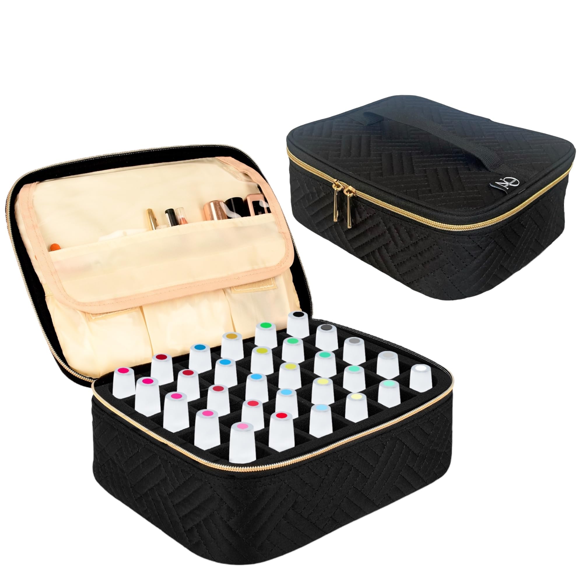OBSESSIONS BY NYDA Nail Polish Organiser Bag, Perfect Storage for 30 Bottles, Travel Storage Carry Case for Nail Polish and Accessories Fitted with Removable Foam Holder – Black