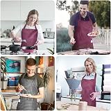 Vicloon Unisex Adjustable Bib Apron 2 Pcs with Pockets Wine Red Grey view 7