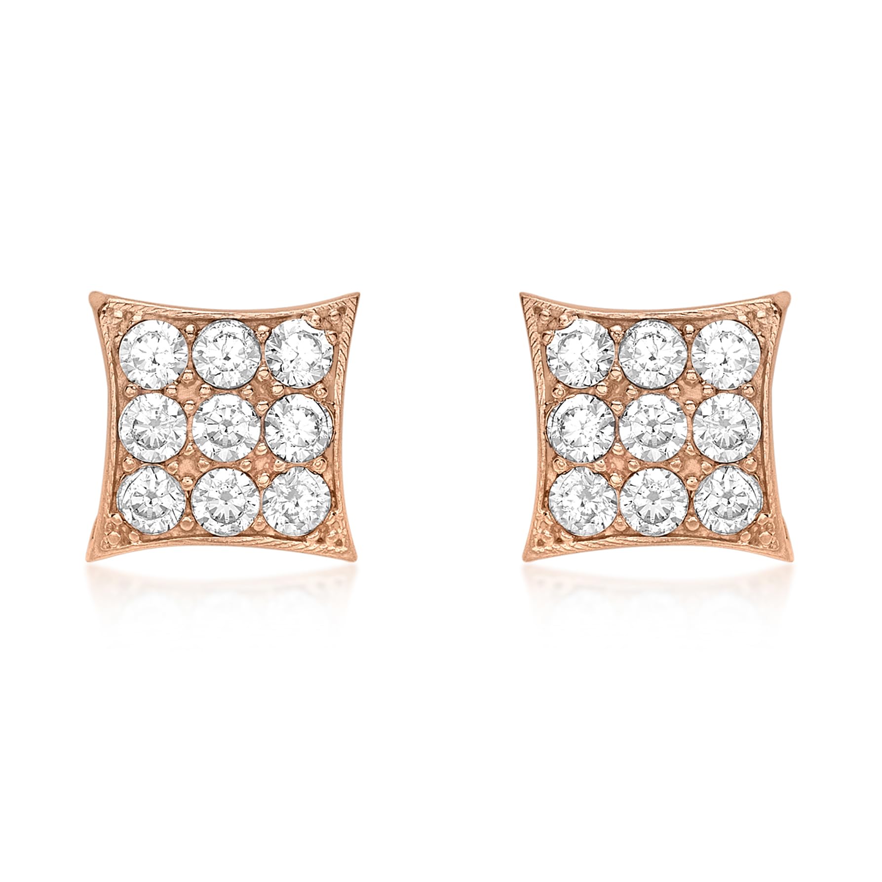 CARISSIMA Women's 9 ct Rose Gold Cubic Zirconia Fancy Square Stud Earrings