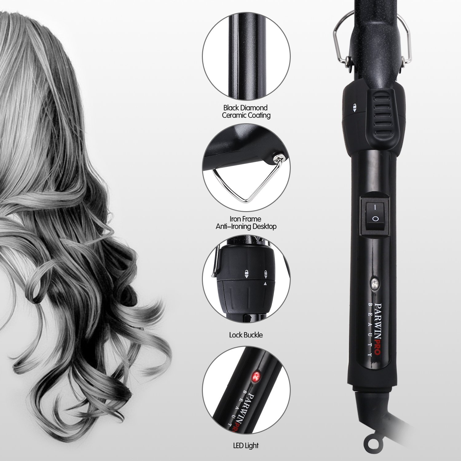 Hair Wand 1 Inch Curling Irons with Temperature Control Tourmaline Ceramic PTC Heating Curling Wand for All Hair Type, Dual Voltage, Included Heat Protective Glove Black by PARWIN PRO: Beauty