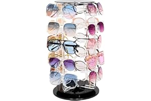 MOOCA Acrylic Rotating Sunglasses, Eyewear Holder Display, Eyewear Collection, Sunglasses Holder, Eyeglass Case, High Capacity Eyewear Organizer, 20 Pairs