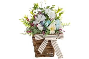 LeeQinersw Door Hanger Basket Wreath Spring Wreath Hanging Ornament Artificial Flower Garland for Front Door