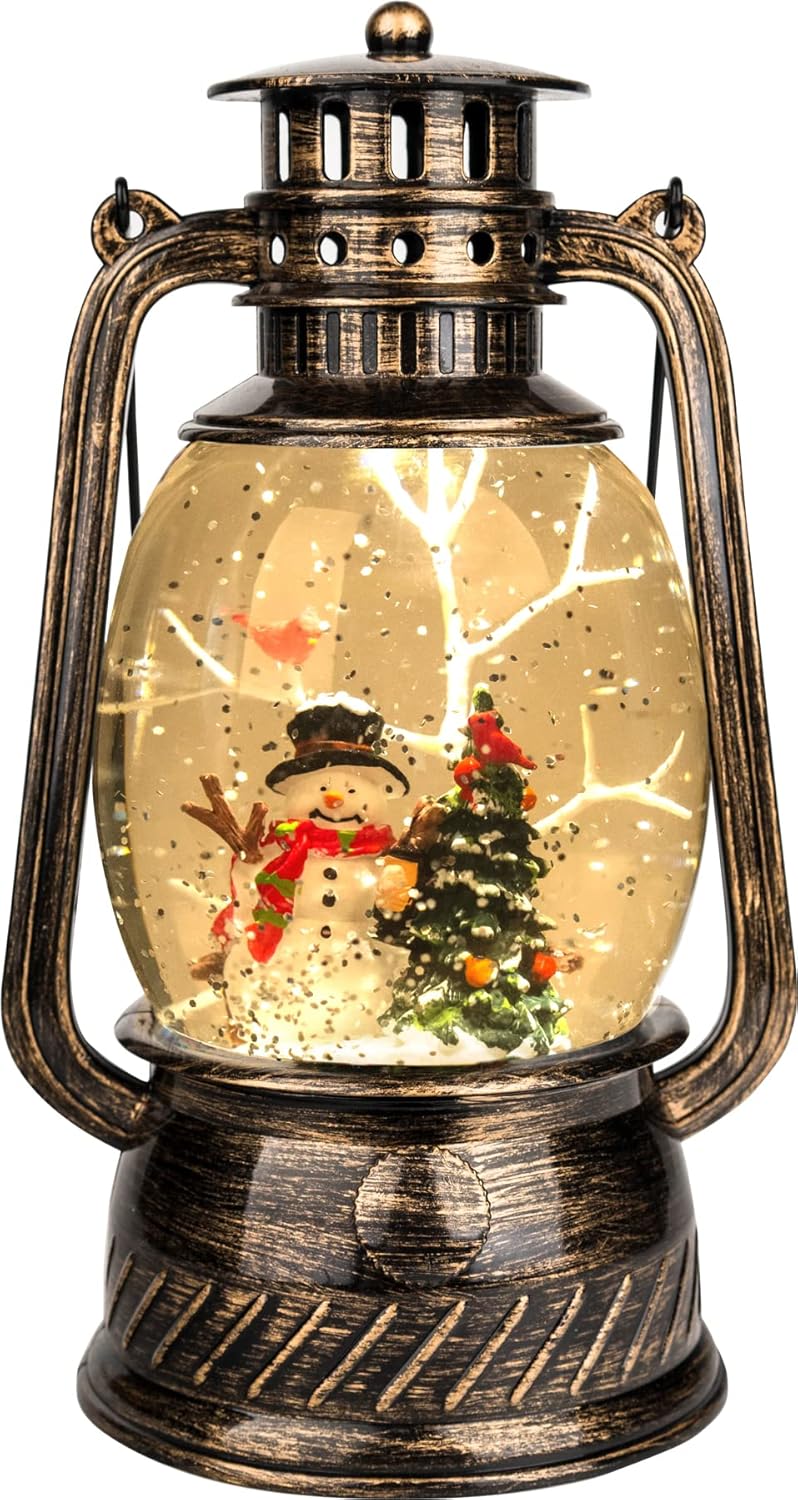 Snow Globes - Christmas Snow Globe Lantern Spinning Water Glittering Snowman with Holiday Tree Scene, Battery & USB Powered Light for Home Decoration