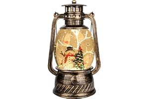 VISFLAIR Christmas Snow Globe Lantern Spinning Water Glittering Snowman with Holiday Tree Scene, Battery & USB Powered Light for Home Decoration