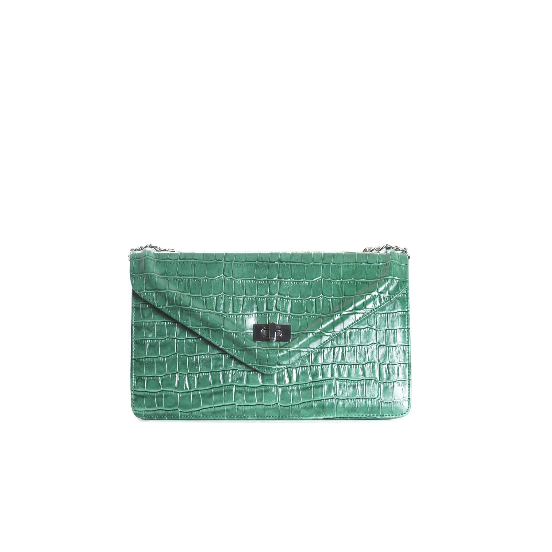L’Intervalle Women's Amandine Tote Bag, Green Croco, Mediano