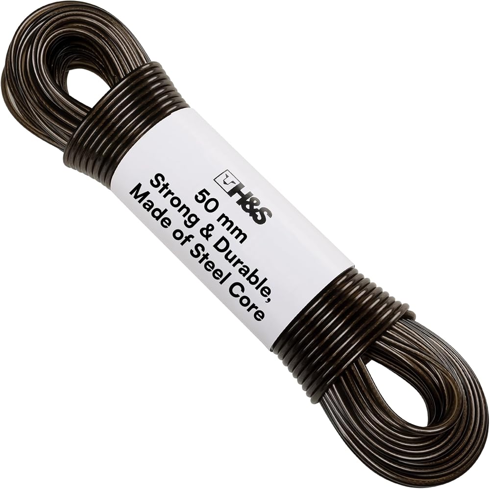 H&S 50m Steel Core Washing Line Rope PVC Cover Strong Durable Outdoor