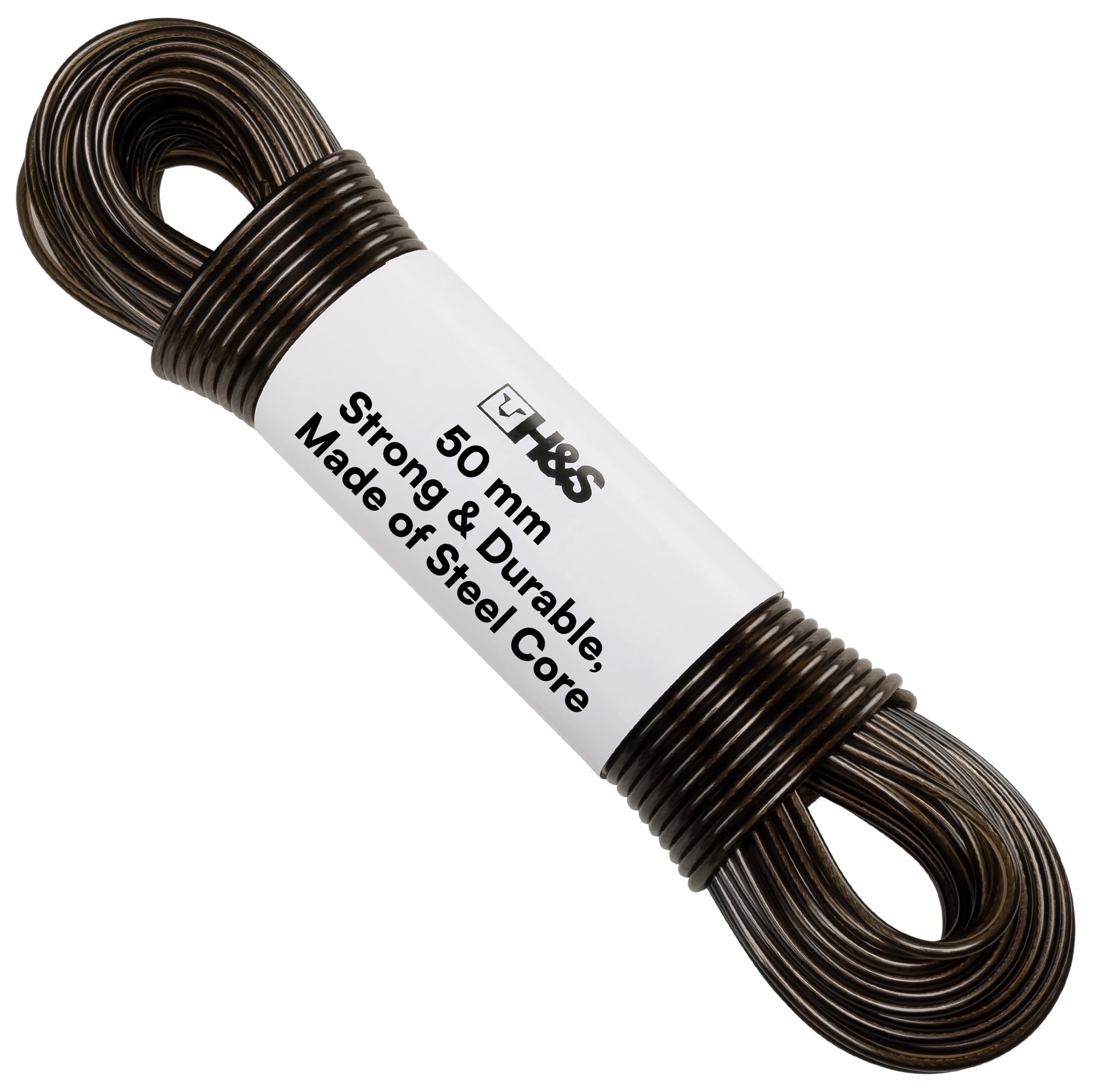 H&S 50m Washing Line Rope Steel Core Laundry Clothes Lines Thick Strong Plastic PVC Cover Garden Outdoor