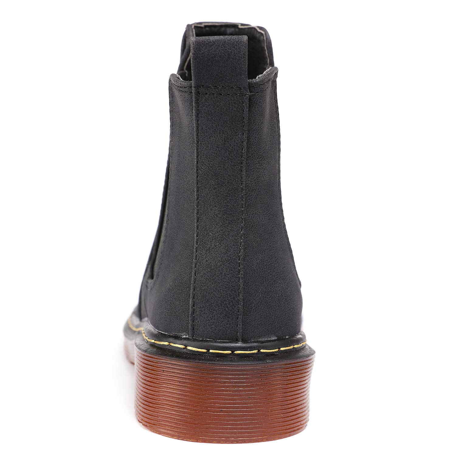 Odema Womens Leather Chelsea Boots Low Heel Elastic Slip On Ankle Bootie Black - Image 6