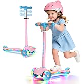 KORIMEFA Scooter for Kids Ages 3-8 with Light-Up Wheels &amp; Deck, 3-Wheel Toddler Scooter with Adjustable Height, Anti-Slip Deck, Lean-to-Steer