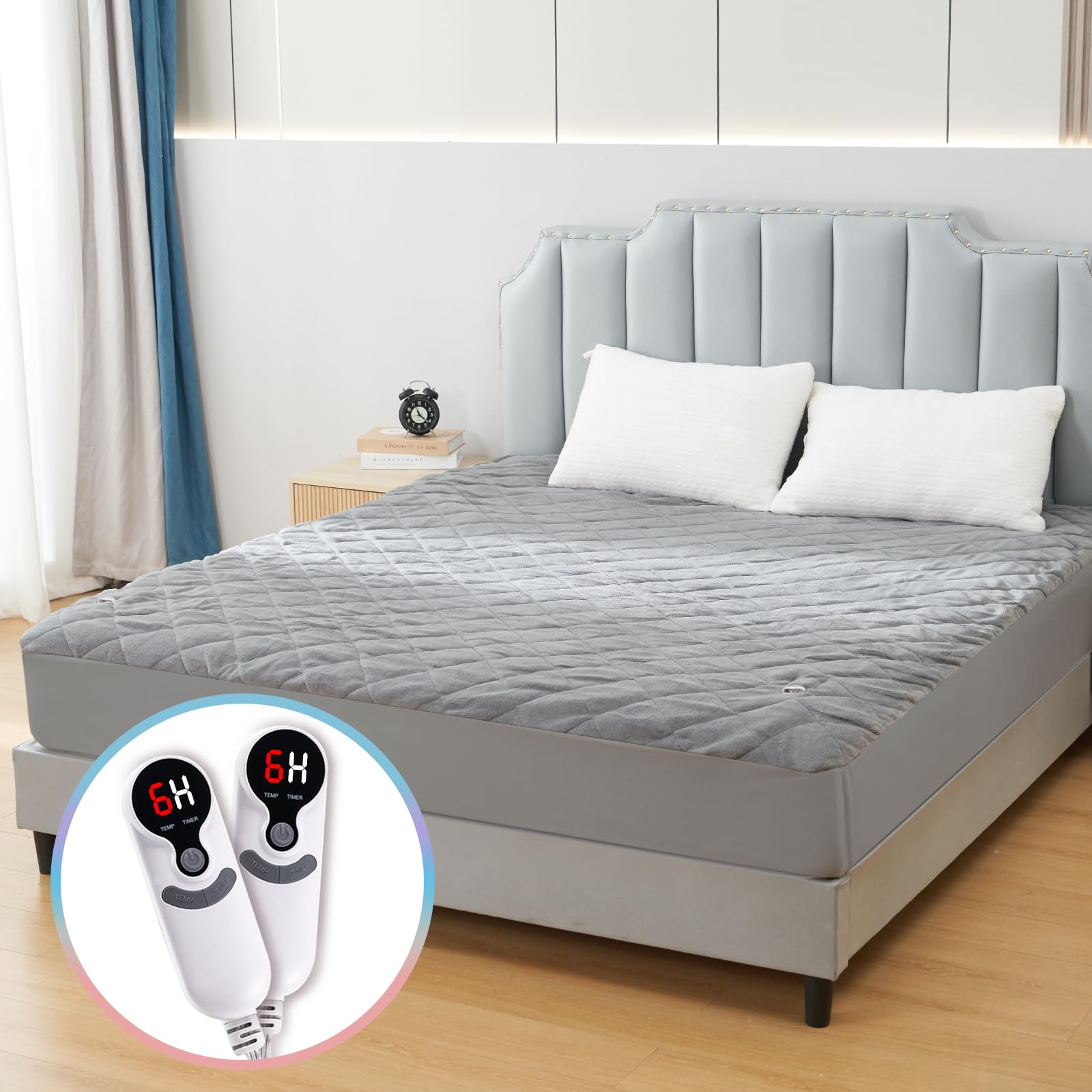 Photo 1 of Eydna Electric Mattress Pad King Size 78"x80" with Adjustable 1-10 Hours Timer Auto Off, 6 Heat Setting, Fit Up to 15 Inch Deep Pocket, Machine Washable, Gray