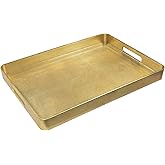 MAONAME Gold Decorative Tray with Handles, Foil Serving Tray for Ottoman, Rectangular Coffee Trays for Living Room, Bathroom, 16.7" L x 11.8" W x 1.6" H