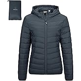Outdoor Ventures Women's Packable Lightweight Full-Zip Puffer Jacket with Hood Quilted Winter Coat