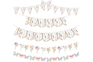 Homarkable Flower Birthday Decorations,Floral Birthday Banners,with Flower Bouquet Garland, Party Decorations for Girls Women