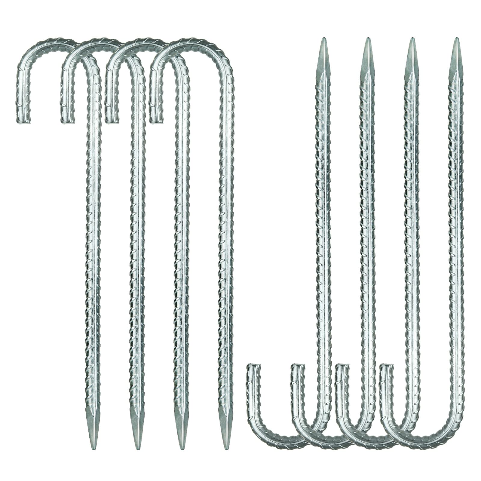 YOUNTHYE 8PCS Galvanised Steel Heavy Duty Tent Pegs, 40cm/16inch Metal Ground Rebar Stakes, Trampoline pegs Anchorage Stakes for Tents, Swing, Trampoline, Football Nets