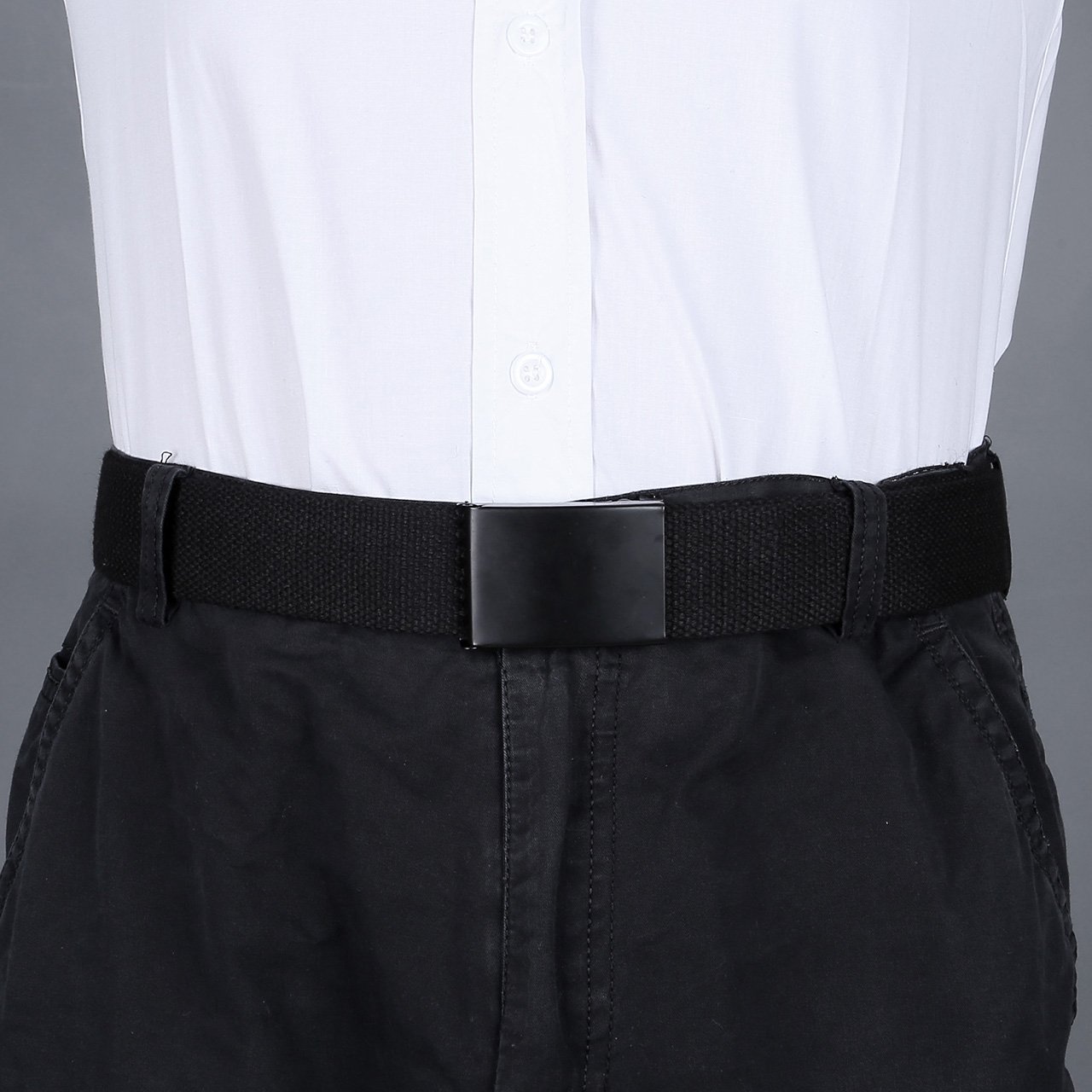 Ayliss Unisex Military Style Canvas Webbing Belt Plain Buckle Waistband (One Size, Black Buckle #1)