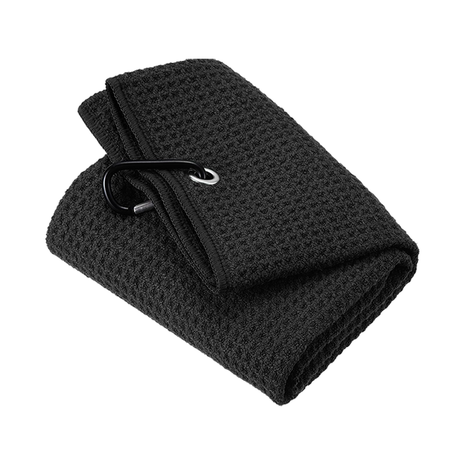 PATIKIL 24"x16" Tri-Fold Golf Towels, Waffle Pattern Towels Soft Fiber Strong Water Absorption with D Clip for Golf Lovers, Black