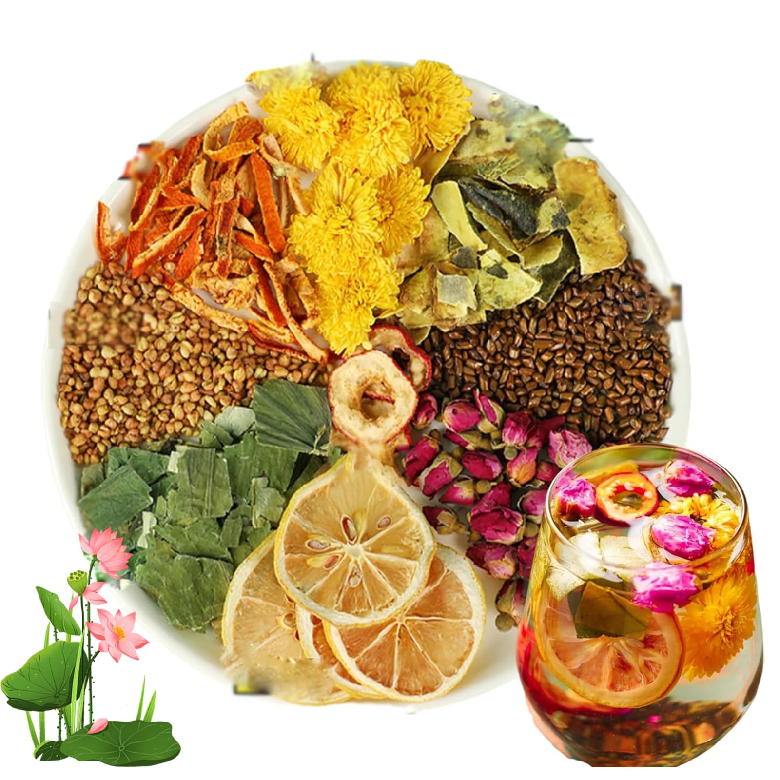 Photo 1 of 2 Pack -60 Bags Winter Melon Lotus Leaf Tea,Chrysanthemum,Winter Melon,Orange Peel,Cassia Seed,Buckwheat,Hawthorn,Lotus Leaf,Red Rose,Blend Formula Tea (2box)