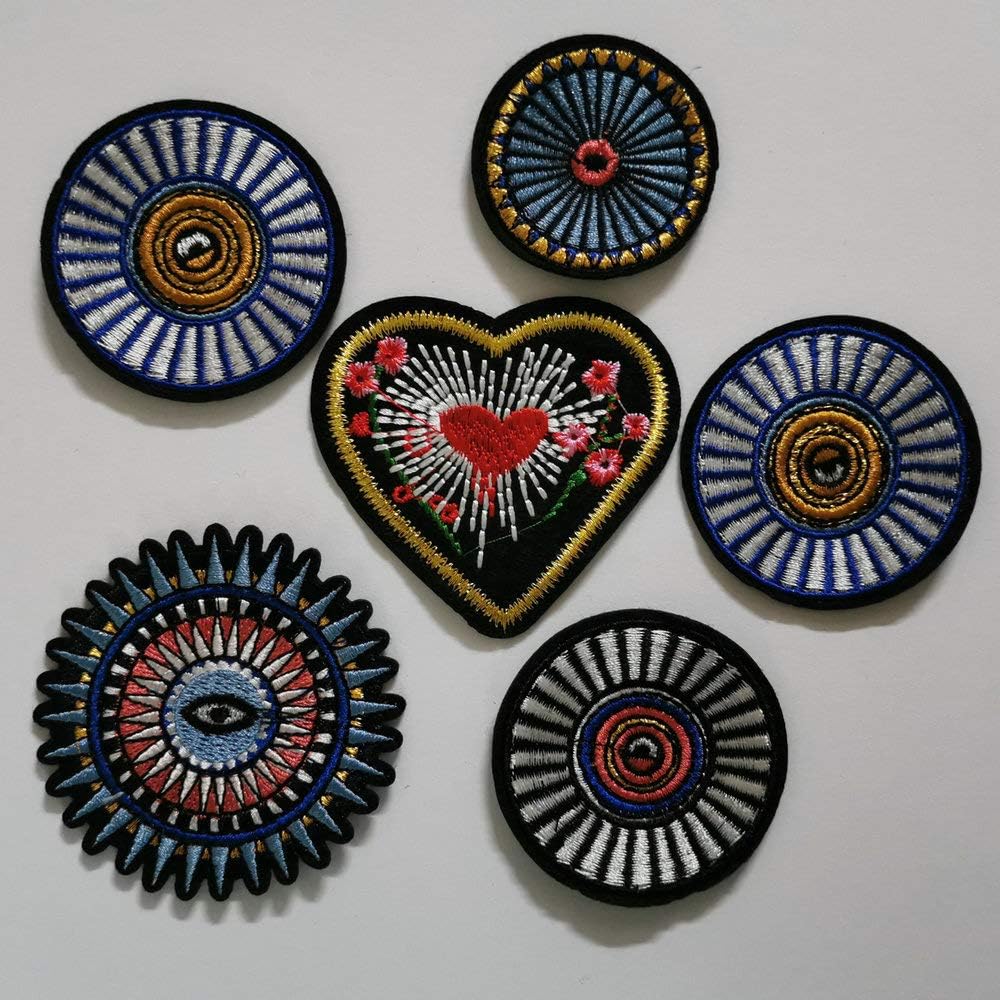 6 Pcs Cloth Patch Small Round Pure Embroidery Patch Jacket Decoration Sewing DIY Patch Garment Accessories（Navy Blue）