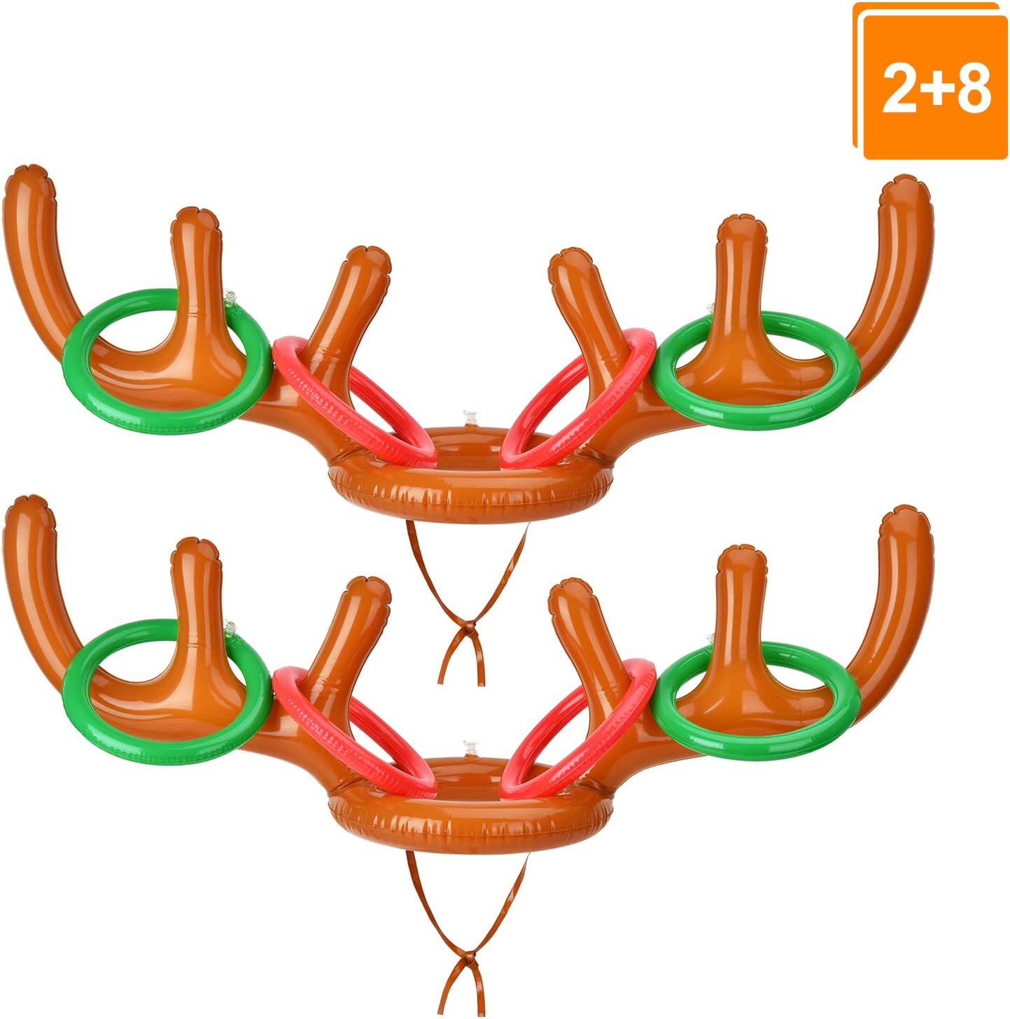 Browill [2+8] Inflatable Antler Ring Toss, Reindeer Ring Toss Stocking Stuffers for Christmas Party Games Funny Gifts Under 10 Dollars Pin The Nose on Rudolph Kids Adults Family & Office Party Favors