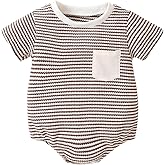 Gobuuly Baby Sweatshirt Romper Boy Girl Waffle Knit Long Sleeve Striped Romper Oversized Sweater Newborn Fall Winter Clothes
