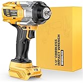 NATBEESY Cordless Impact Wrench Compatible with DeWalt 20V Battery: 1/2 Inch Hog Ring Impact Driver - High Torque - 1360N.m/1000Ft-lbs Cordless Impact Gun - Brushless Motor with LED Light - Tool Only