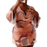 YELAIVP Women's Plus Size Halter String Triangle Bikini Sets 3 Piece Swimsuits with Side Ruched Drawstring Cover Up